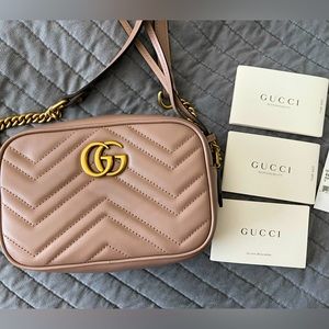 AUTHENTIC Gucci Matelasse Leather GG Marmont Mini Bag